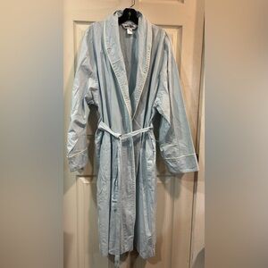Vermont Country Store Classic Shawl Collar Long Robe 100% Cotton Light Blue XL
